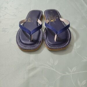 Kino Women's Blue Leather Flat Flip Flops, Size 5 Made In Key West